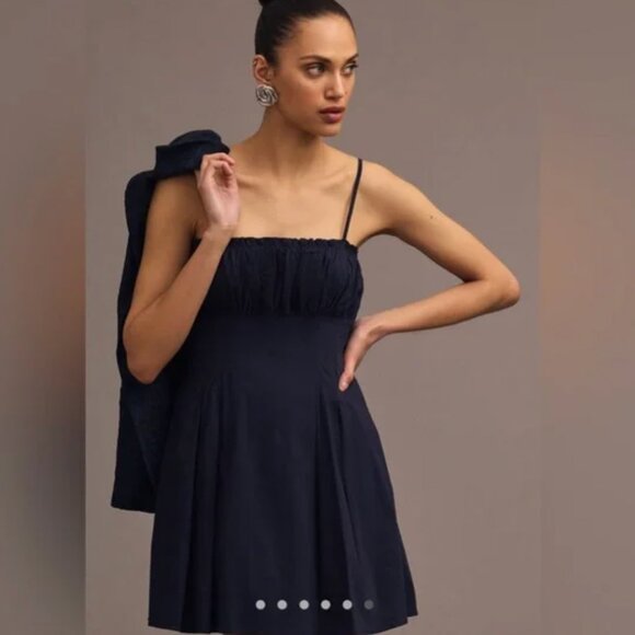 Anthropologie Navy Pleated Dress - Picture 2 of 3